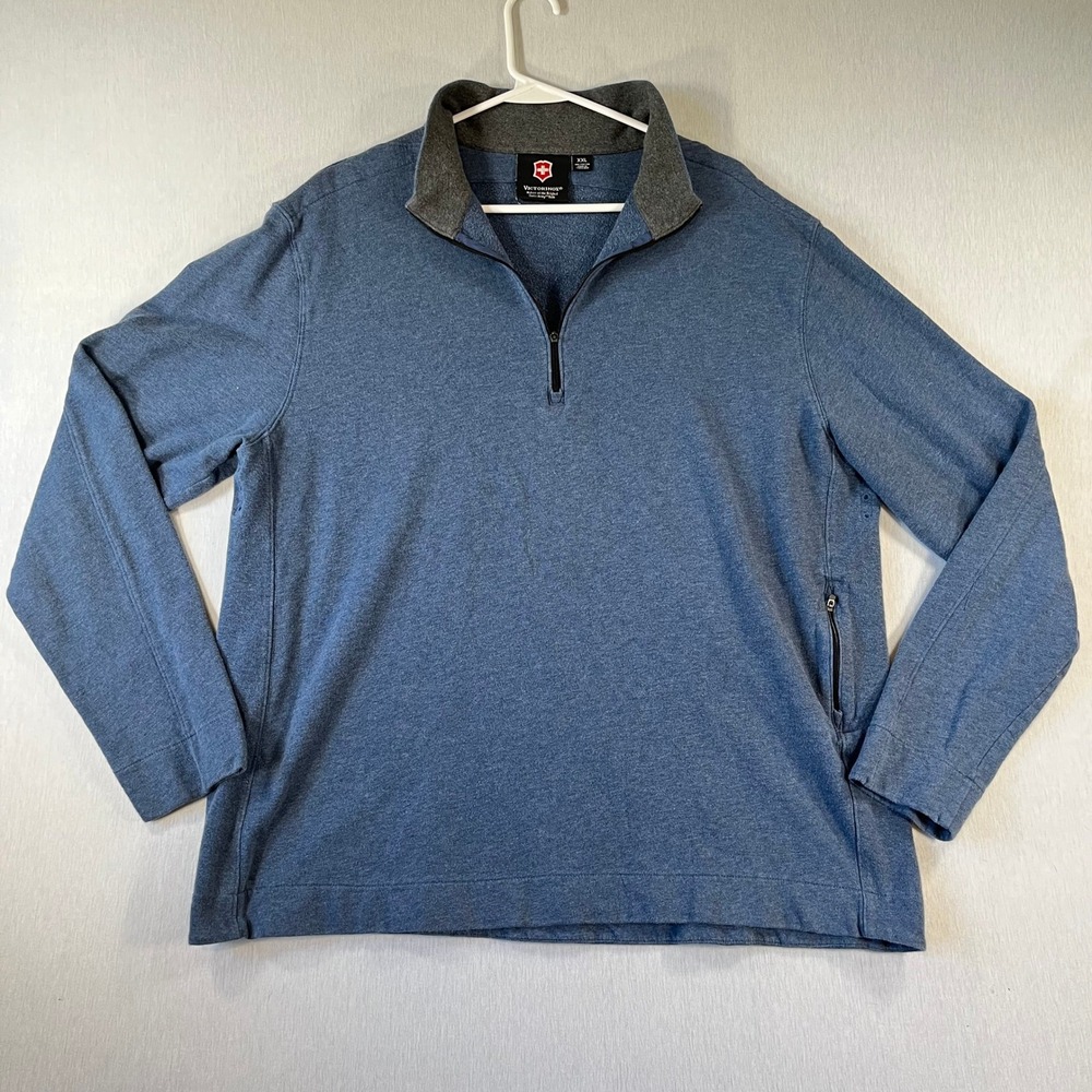 Victorinox Swiss Army Mens XXL 2XL Blue Heathered Cotton Quarter Zip Sweater